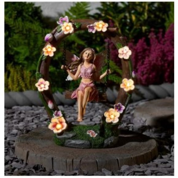 8 LEDs Solar Powered Lights Garden Decoration with Swinging Fairy Outdoor Cleara - Picture 2 of 2